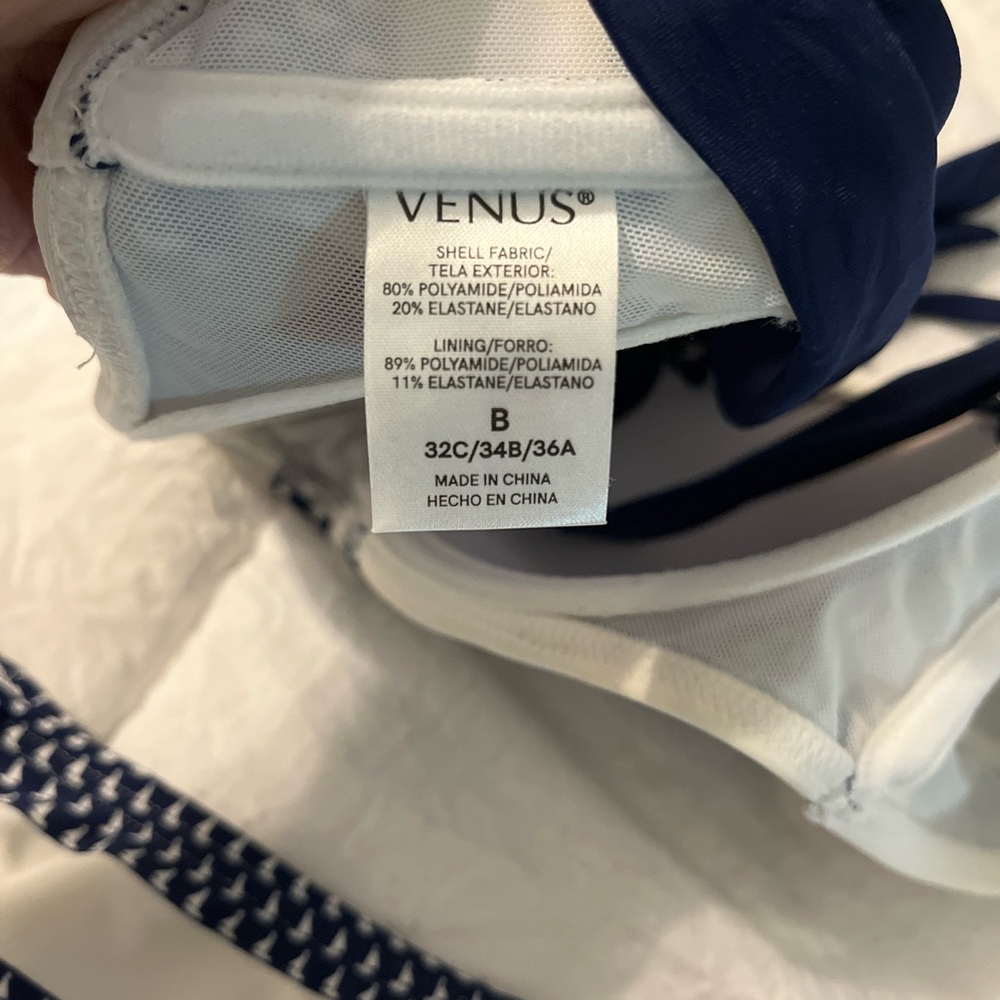 EXC RARE Venus Blue And White Sale Boat  Swimsuit Bikini Top B‎ & Bottom 8 - Picture 5 of 6